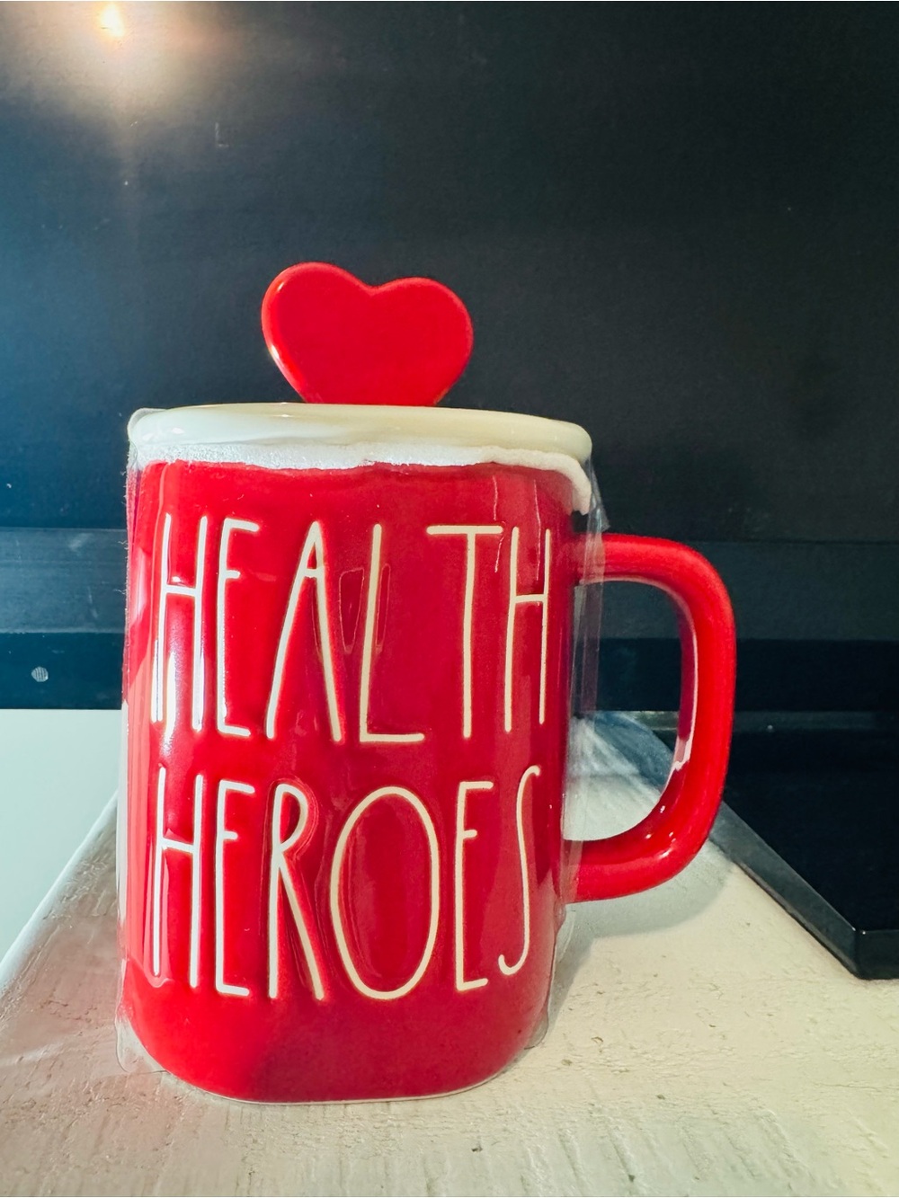 New Rae Dunn Health Heroes Red Heart Mug with Lid